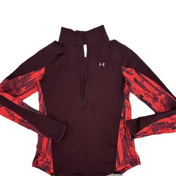 Under Armour ColdGear 1/2 Zip Pullover Brown Red Graphic Size Small - Picture 3 of 6